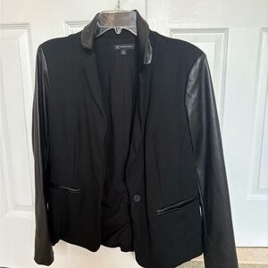 INC International Concepts Black Blazer with Leather Details
